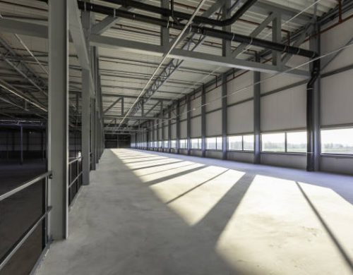 A closeup shot of the mezzanine floor in a warehouse